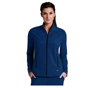 Barco One Womens Índigo Jacket Size L 5405 Princess Zip Warm Crew Neck Stretch